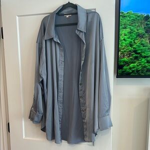Blue-gray Button-Up silky blouse